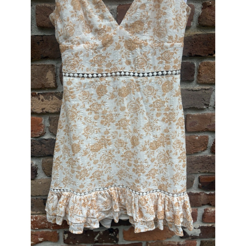 Dress‎ size M Minkpink Womens Orange White Floral Sleeveless Ruffle Mini Dress - Picture 7 of 10